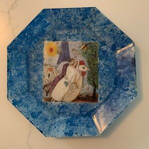 Decoupage Wedding Plate Marc Chagall "Bride And Groom Of The Eiffel Tower”